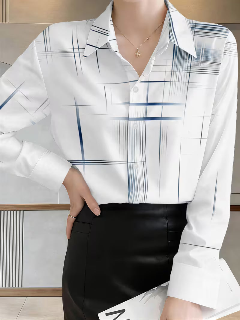 Women's Long-Sleeve Shirt with Abstract Line Print