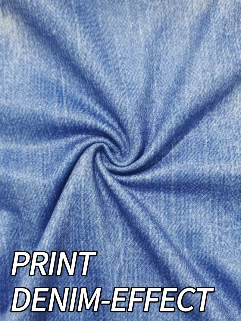 Women's Printed Faux Denim Flared Pants