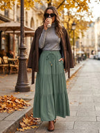 Women's Pleated High-Waist A-Line Beach Skirt