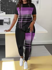 Women's Printed T-Shirt & Pants Two-Piece Set