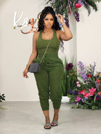Women's Solid Color Vest and Jogger Set