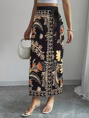 Women's Floral Print Wrap Tie Skirt, Vacation Style