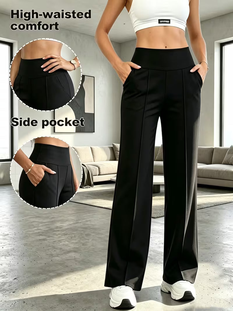 Women's High-Waist Wide-Leg Pants with Pockets