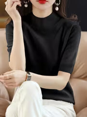 Women's Elegant Half-Neck Short Sleeve Base Shirt