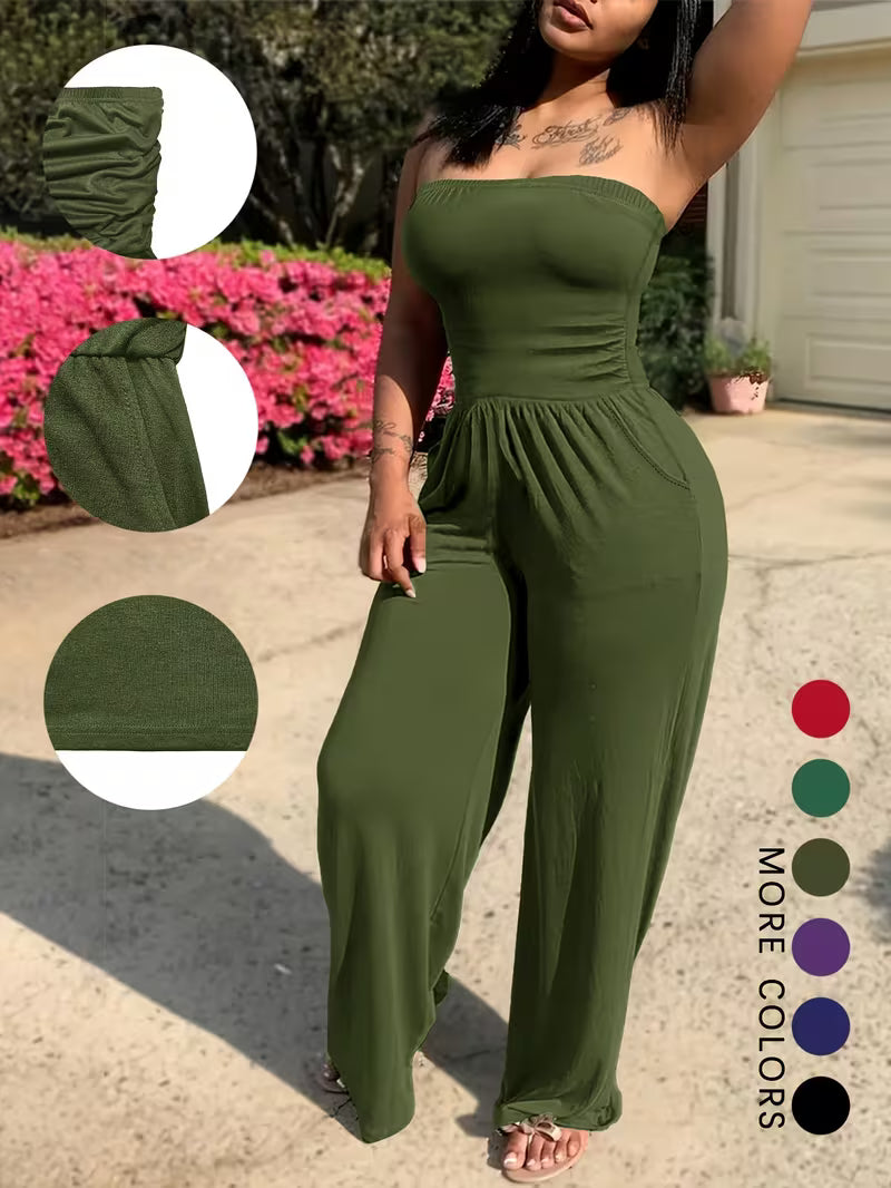Women's Printed Tube Top Straight-Leg Jumpsuit