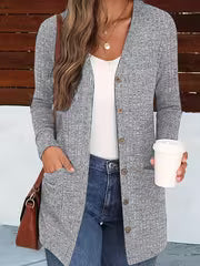 Women's Buttoned V-Neck Coat with Pockets