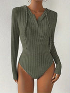 Women's Hooded Ribbed Striped Bodycon Jumpsuit