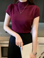 Women's Ice Fiber Half-Collar Short Sleeve Pullover