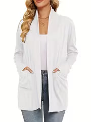 Women's Light Blue Open-Front Cardigan with Pockets