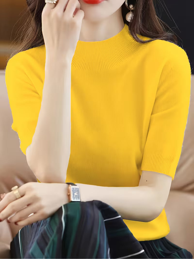 Women's Elegant Half-Neck Short Sleeve Base Shirt