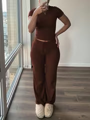 Women's Short Sleeve Top & Wide-Leg Pants Set