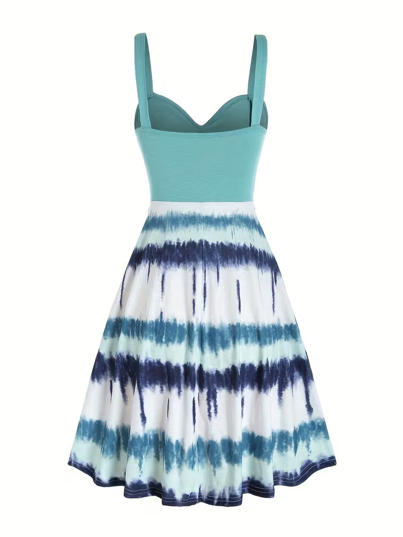 Women's Tie-Dye Print Sleeveless Backless Dress