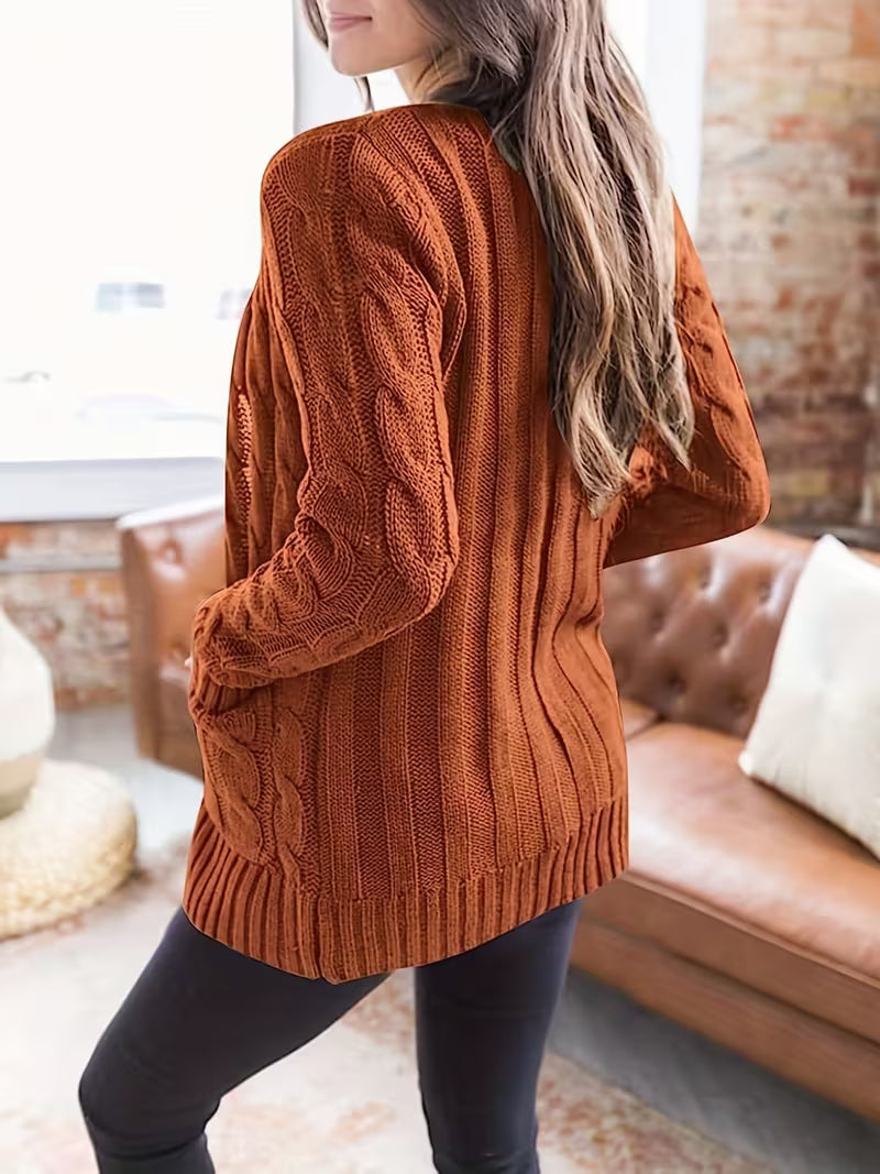 Women's Olive Green Cable Knit Cardigan
