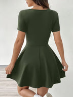 Women's Solid Color Square Neck Short Sleeve Dress