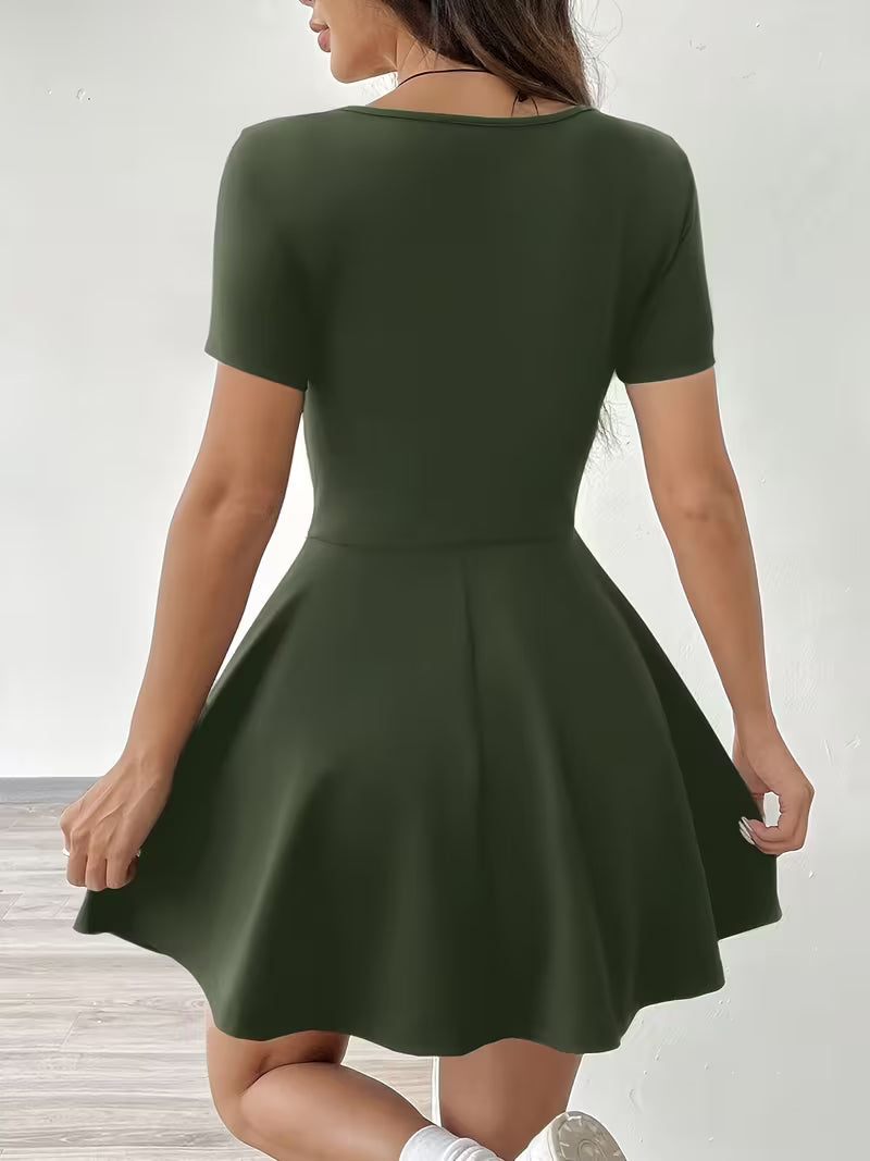 Women's Solid Color Square Neck Short Sleeve Dress