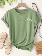 Women's Mountain Print Casual T-Shirt, Short Sleeve