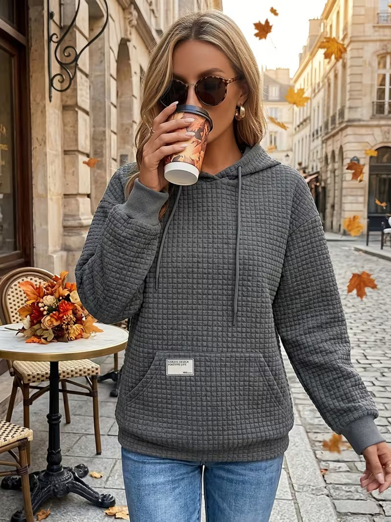 Women's Waffle Knit Hooded Sweatshirt for Fall & Winter