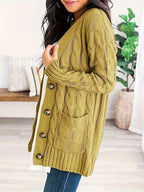 Women's Olive Green Cable Knit Cardigan