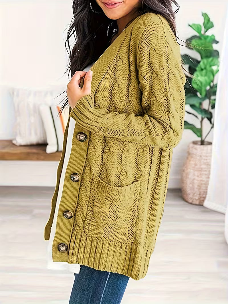 Women's Olive Green Cable Knit Cardigan