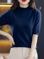 Women's Elegant Half-Neck Short Sleeve Base Shirt