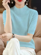 Women's Elegant Half-Neck Short Sleeve Base Shirt