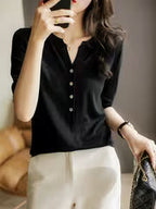 Women's Solid V-Neck T-Shirt, Lightweight Loose Fit