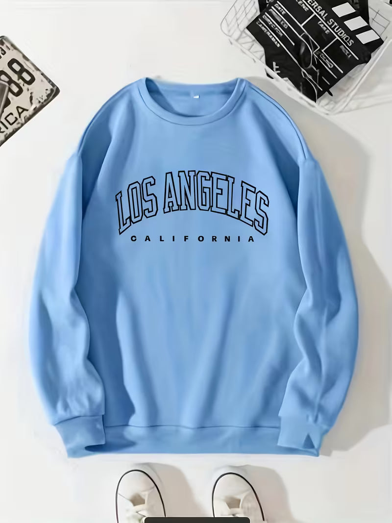 Women's Preppy Los Angeles Print Crew Neck Sweatshirt