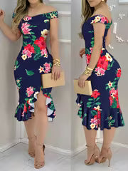Women's Plaid Print Ruffle Hem Dress