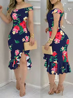 Women's Plaid Print Ruffle Hem Dress