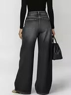 Women's Retro Wide-Leg Jeans with Metallic Eyelets