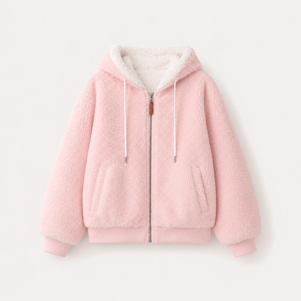 Women's Plus Size Plush Fleece Zip-Up Hooded Jacket