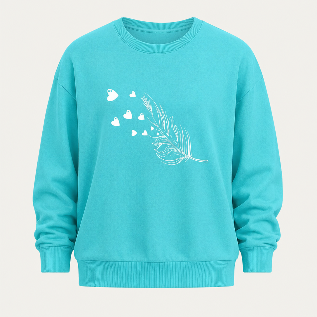 Women's Fleece Heart Print Round Neck Sweatshirt