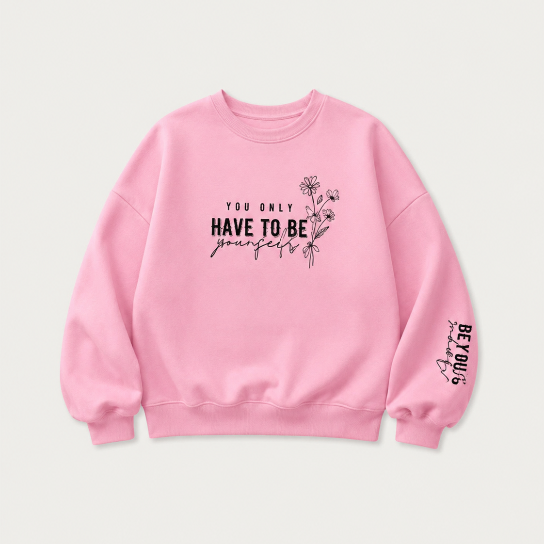 Women's Floral & Letter Print Round Neck Sweatshirt