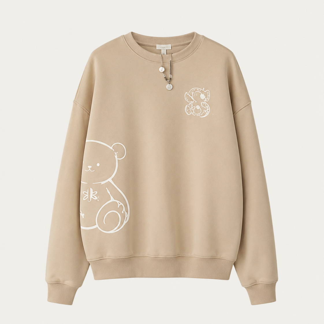 Women's Round Neck Bear Print Sweatshirt