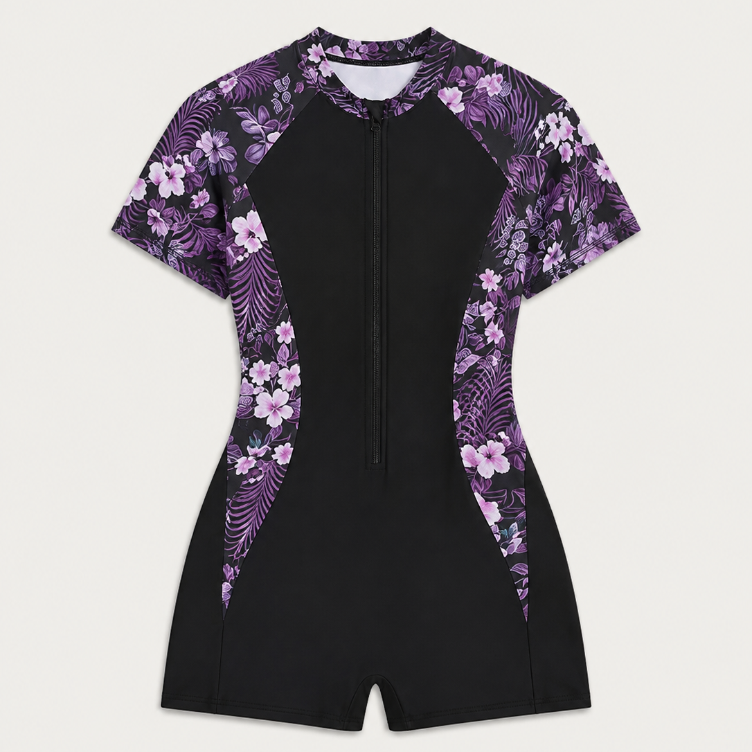 Women's Zippered Short-Sleeve Surfing Swimsuit