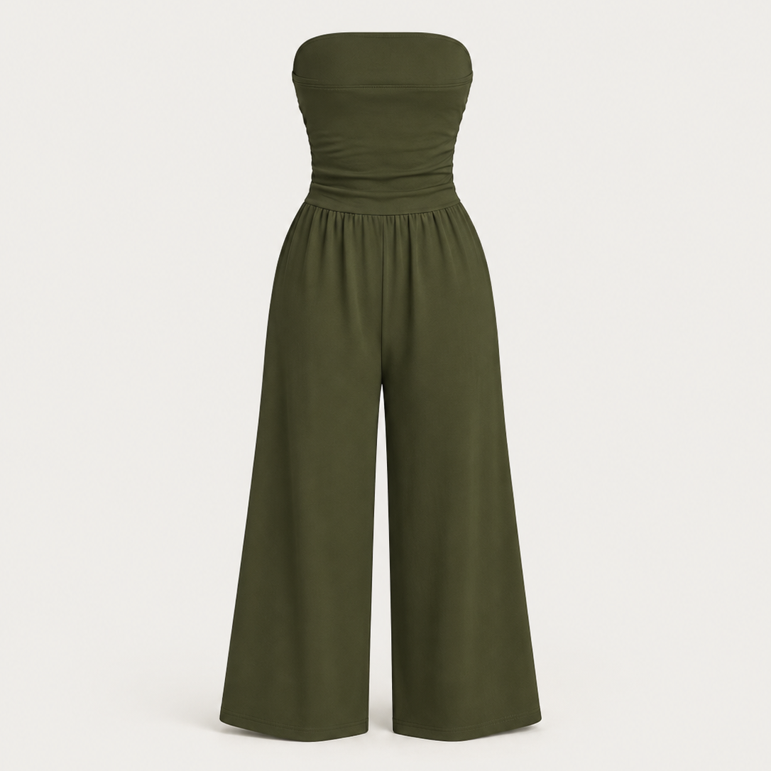 Women's Printed Tube Top Straight-Leg Jumpsuit