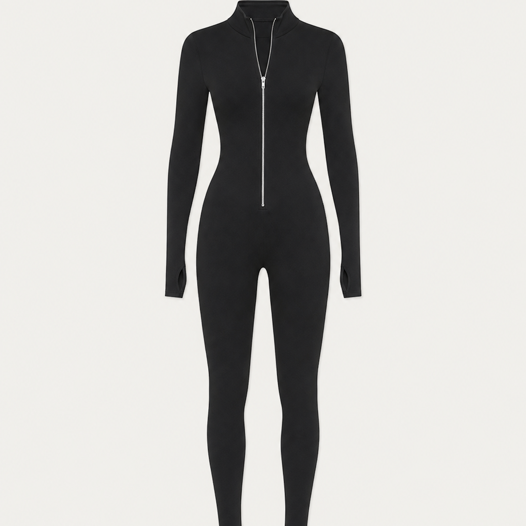 Women's Zip-Up Slim Long Sleeve Workout Jumpsuit