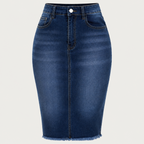 Women's High-Waist Frayed Hem Denim Skirt