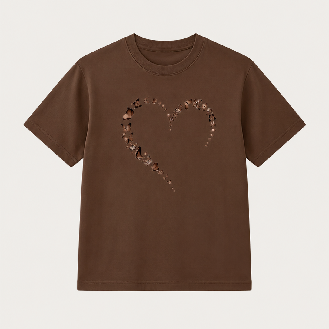 Women's Butterfly & Heart Print Gradient T-Shirt