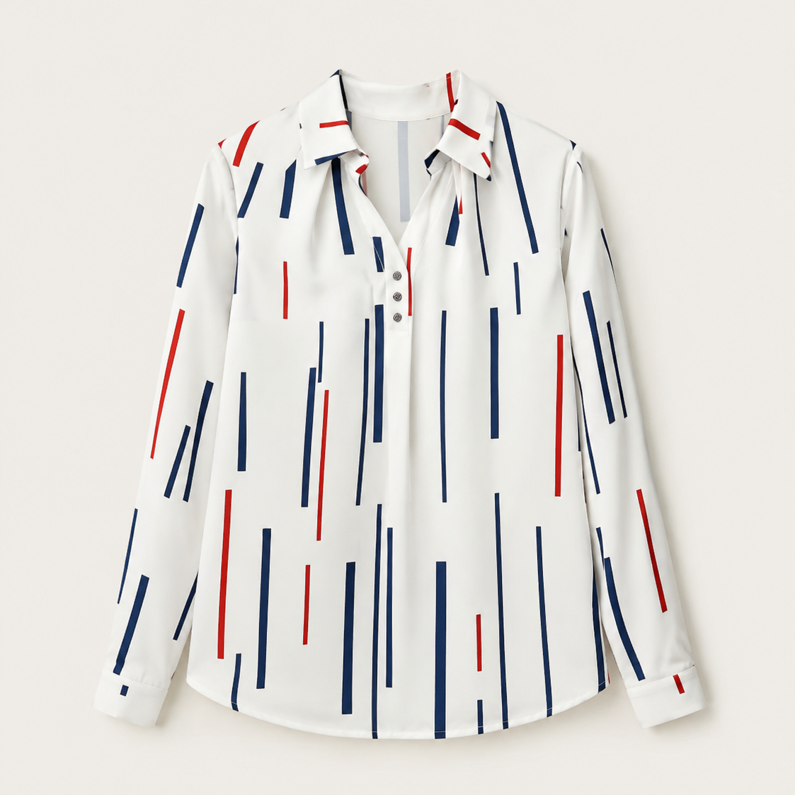 Women's Striped Long-Sleeve Shirt with Stand Collar