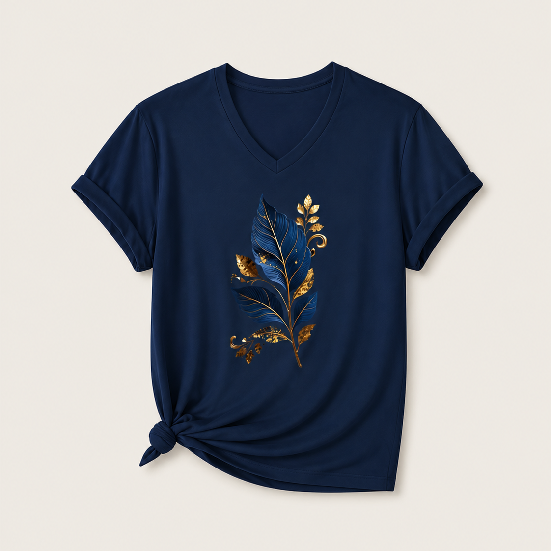 Women's Botanical Leaf Print T-Shirt, Soft Stretch Fabric