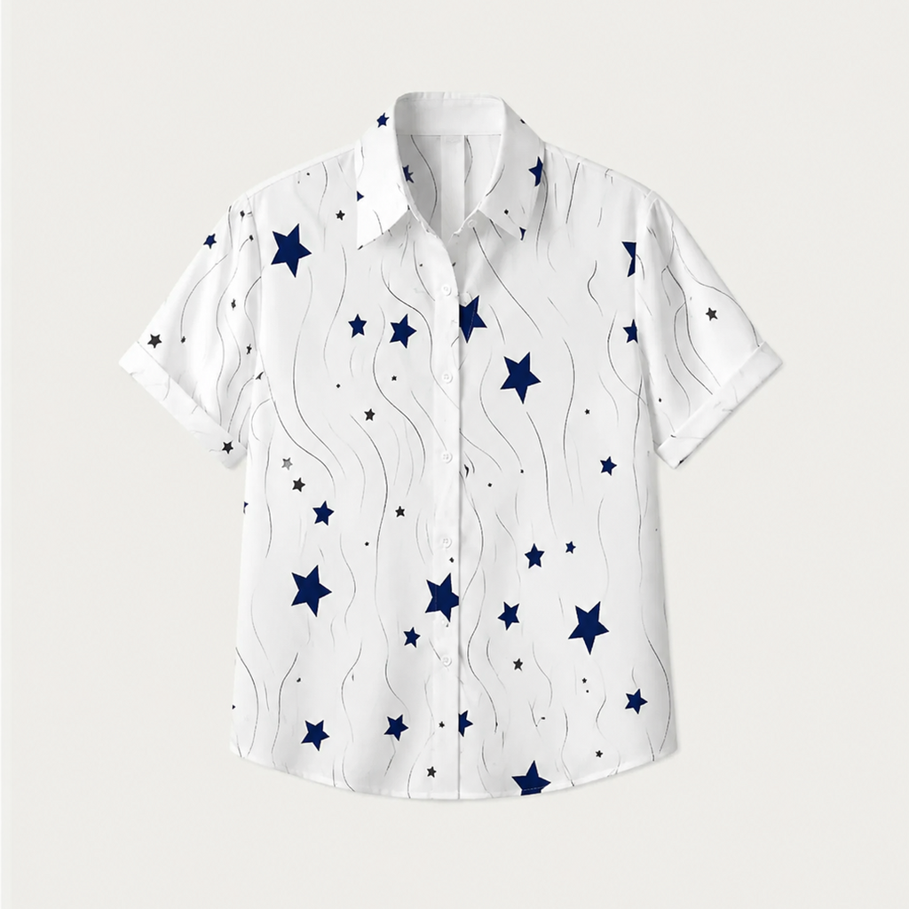 Women's Star Print Office Blouse, Short Sleeve