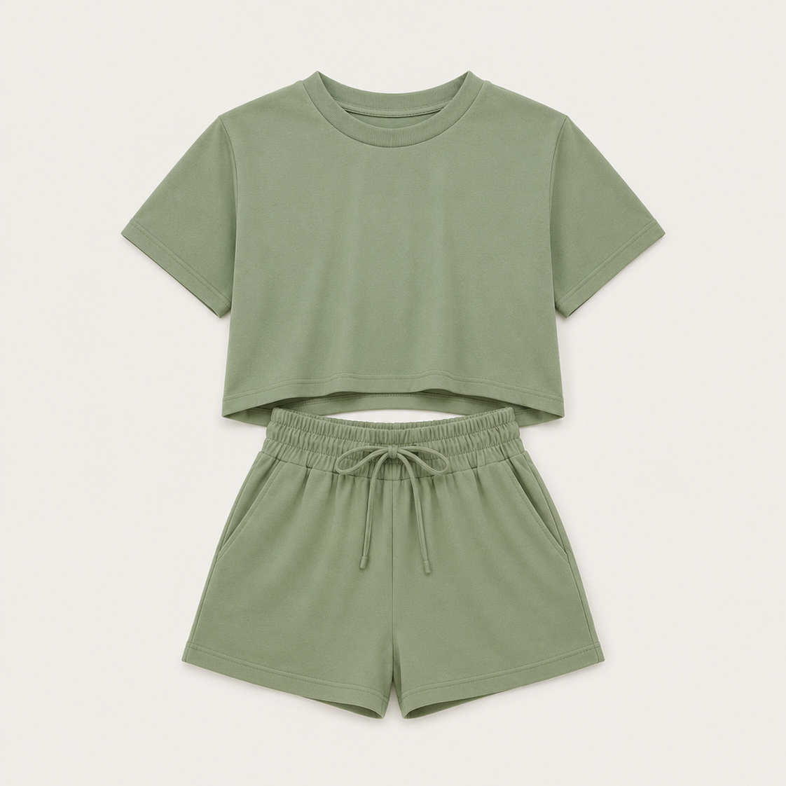 Women's Solid Color Top & Shorts Set, Home Wear