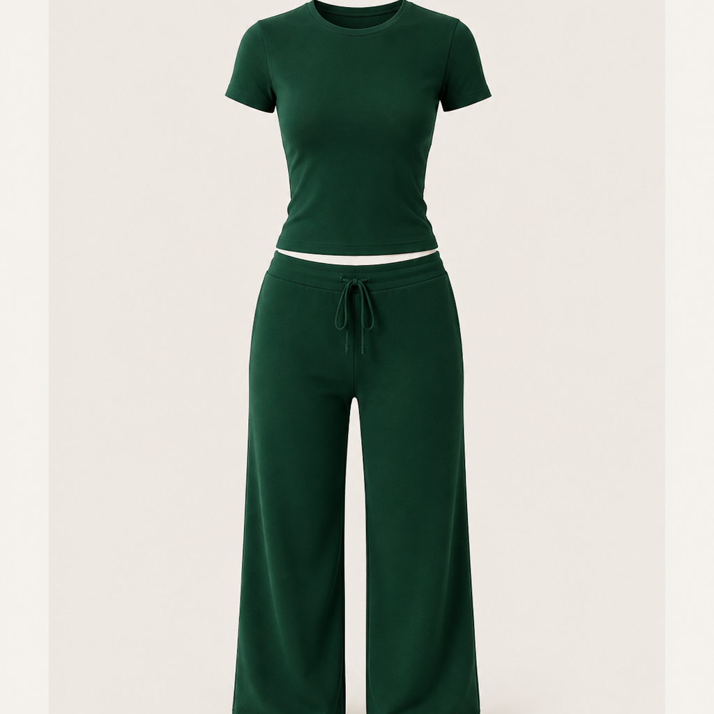 Women's Short Sleeve Top & Wide-Leg Pants Set