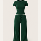 Women's Short Sleeve Top & Wide-Leg Pants Set