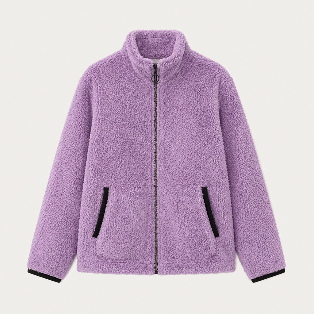 Women's Contrast Color Plush Zipper Casual Jacket