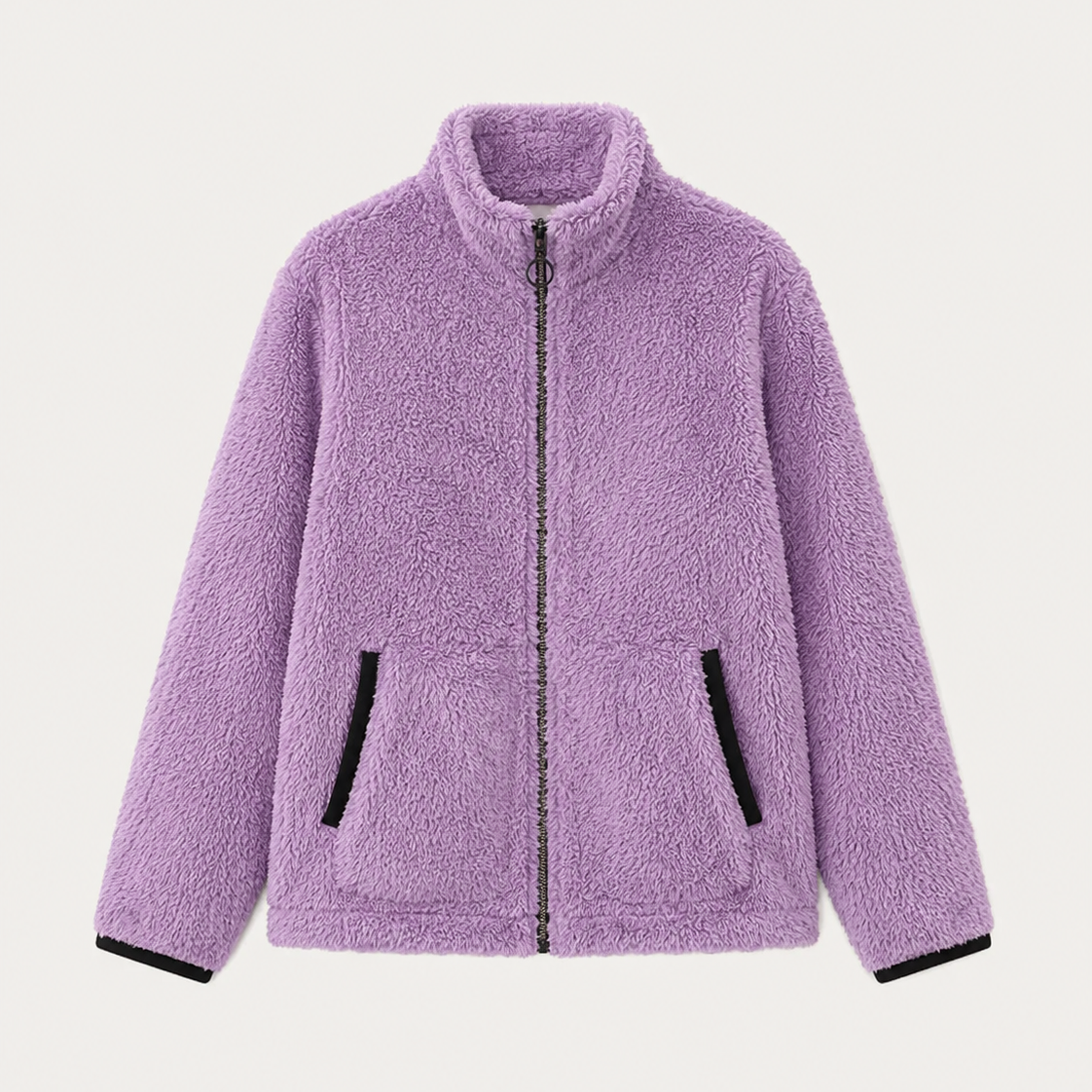 Women's Contrast Color Plush Zipper Casual Jacket