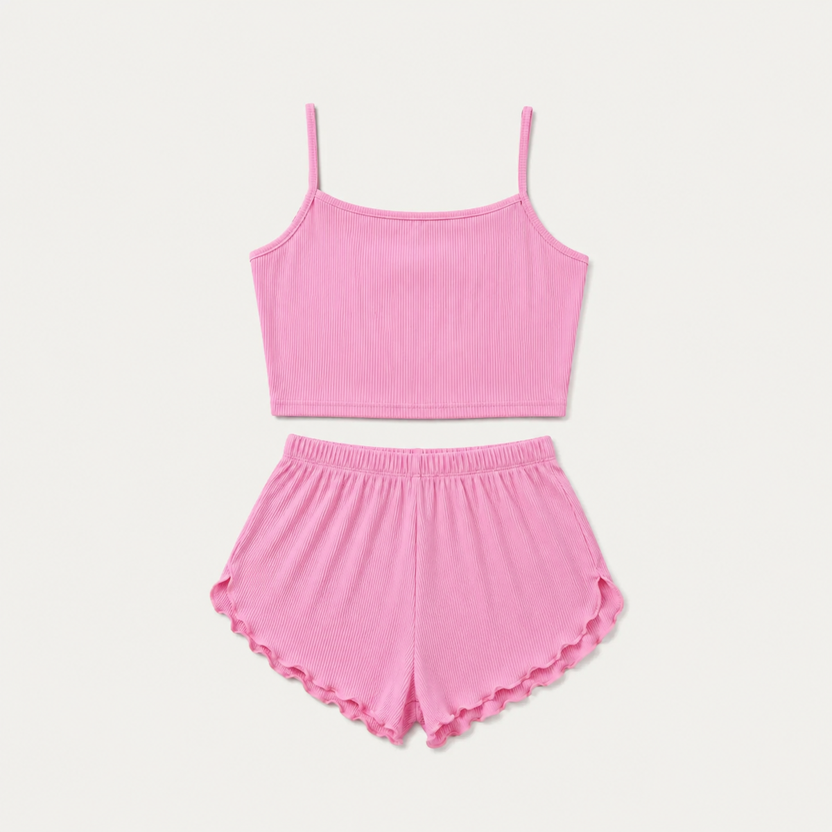 Women's Solid Color Suspender Pajama Set