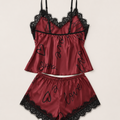 Women's Contrast Lace Letter Print Pajama Set