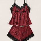 Women's Contrast Lace Letter Print Pajama Set